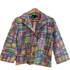 Lily Stanhope Plaid Suit Jacket 3/4 Crop Pants Pastel Cotton Size 2 New NWOT